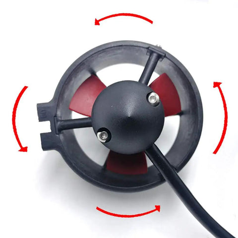 Underwater Thruster Beefy 16V 300W Brushless Motor With CCW Three Blade Nylon Propeller showing rotational direction and black housing.