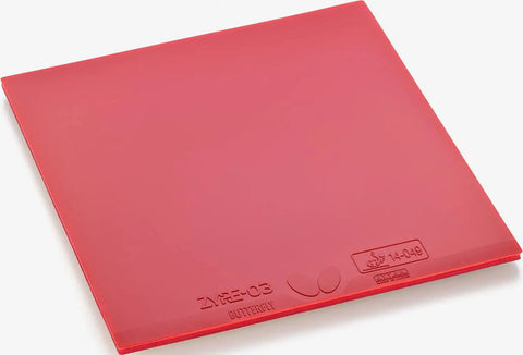 Zyre 03 High Tension Inverted Table Tennis Rubber With Spring Sponge X And Ricosheet Red Version, top view on white background.