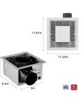 Dimensions of Quiet Bath Exhaust Fan With Light 110 CFM One Point Two Sone No Attic Access Needed Install 4000K LED Light 800 LM 4 Inch Duct