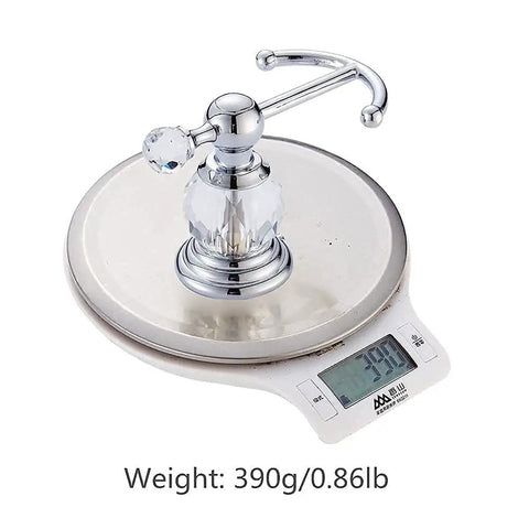 Crystal Bathroom Hardware Set With Retractable Towel Bar Chrome Finish 18.5 to 30.8 Inch Adjustable on scale showing 390g