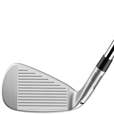 Close-up of Qi Max Irons Graphite Regular Men's Right Hand Set 5 Through PW And AW head showing grooves and graphite shaft