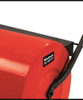 Close-up of red GC GR 57 Garden Roller For Lawn And Grass with black coated metal drum and handle