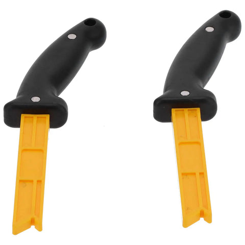 Heavy Duty Magnetic Woodworking Push Stick Set With Super Grippy Handle And Strong Magnet for Table Saws, featuring black handles and yellow push blocks.