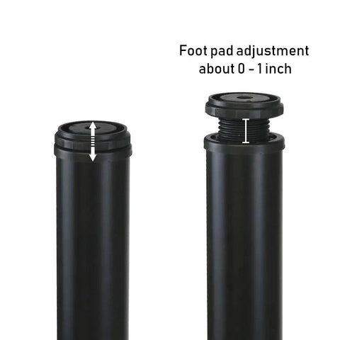 Heavy Duty 20 Inch Adjustable Metal Desk Legs With 1 Inch Leveling Feet For DIY Office Desk Workbench Or Dining Table And Built To Last Sturdy Steel Construction Anti Wobble Support Black Finish Set Of 4 close-up of leveling feet adjustment