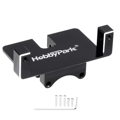 Aluminum Servo Mount Bracket For 1/24 Scale RC Crawlers, Compatible With 08MA Servos, shown with screws and tool.