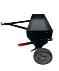 Tow Behind Plug Aerator With Folding Easy Store Tow Bar, 42 Inch Working Width, black frame, visible side view, large wheels