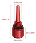 Red aluminum alloy magnetic oil dipstick for Predator 212 engines, shown with measurements for mini bikes and go karts.