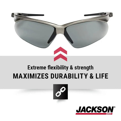 Heavy Duty Safety Glasses With Hard Coated Anti Scratch Polarized Lenses For Crisp Vision And Slip On Fit Ansi Z87 Certified Eye Protection That Handles The Daily Grind Pack Of 12 For Work Sites featuring smoke lenses and flexible frame.
