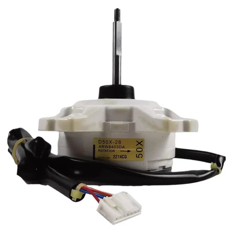 Outdoor Air Conditioner Motor D50X28 5Wire DC Brushless Replacement For ARW8403DA 310V, close-up of white fan motor and wires.