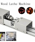 Mini Wood Lathe Machine For DIY Home Workshop, CNC Ready Lathe Tools For Bead Polishing, Silver Finish with various bead examples.