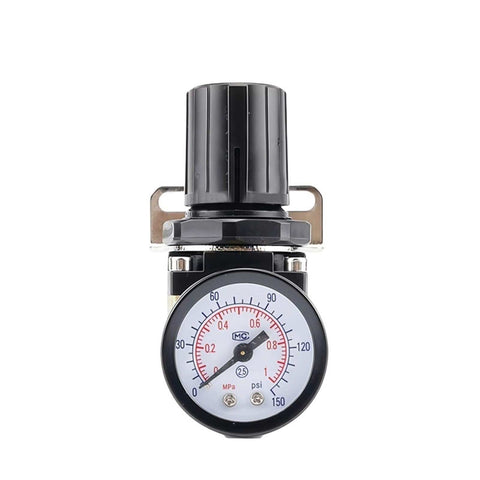 Air Pressure Regulator And Pneumatic FRL Regulating Valve For Compressor Air Treatment Unit One Quarter Inch To Three Eighths Inch BSPT NPT Black Durable Pro Grade Easy Install For Precise Pressure Control In Shops And DIY Pneumatic Systems