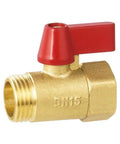 Solid Brass 1/2 Inch Full Port Ball Valve For No Sweat Water Control And Heavy Duty Plumbing Or Garden Hose Lines With Rust Proof Build And Smooth Ergonomic Red Handle Operation. Close-up view showing valve design and red handle.