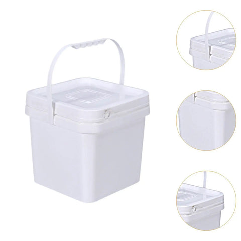 Empty Paint Pail And Food Storage Bucket 5L Lightweight Container with dust-proof lid, durable PP plastic, angled view.