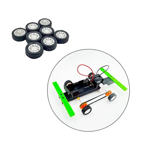 Eight Piece RC Car Wheel Set With Durable Rubber Tires And Metal Shaft Axles For DIY RC Cars, Trucks, Robots And Model Builds