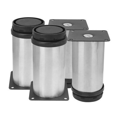 4 Pack Adjustable Furniture Legs Stainless Steel Plated Round Cabinet Feet 3.9 Inch Height Black Easy Leveling No Tools