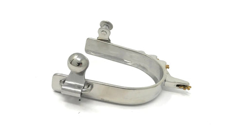 Youth Horizontal Brass Rowel Bumper Spurs With Soft Contact Four Brass Rowels Stainless Three Quarter Inch Wide Band Kid Friendly Fit