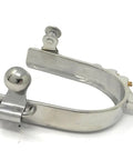 Ladies Stainless Steel Bumper Spurs With Four Brass Horizontal Rowels, Comfortable 3-Opening 3-Depth Fit, side view