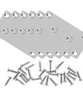 Stainless Steel Flat Plate Brackets Six Piece Set For Furniture Repair And Wood Joining with included screws.