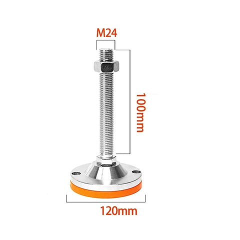 Set Of 6 Heavy Duty Adjustable Leveling Feet Built To Shut Down Floor Wobble On Furniture And Workbenches Rock Solid Non Slip Carbon Steel Screw Bases Keep Everything Locked Tight, showing a single foot with dimensions.