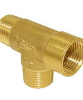 Brass Pipe Fitting Tee 3 Way NPT 1/2 In Male X 1/2 In Male X 1/2 In Female Hose Fitting For Plumbing, Corrosion Resistant Barstock Tee
