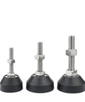 Rock Solid Adjustable Leveling Feet Four Pack Universal Furniture Support Legs with M8 M10 Thread in three sizes.