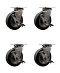 Built Tough Rock Solid Heavy Duty Swivel Caster Set Of 4 With 6 Inch Rubber On Aluminum Wheels And Top Lock Brakes rated for 2200 lbs capacity