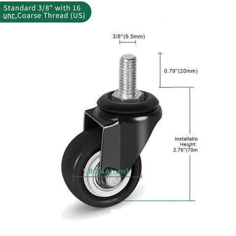 2 Inch Caster Wheels With Threaded Stem Three Eighths Inch By Sixteen Threads One Inch Stem Heavy Duty Polyurethane Casters