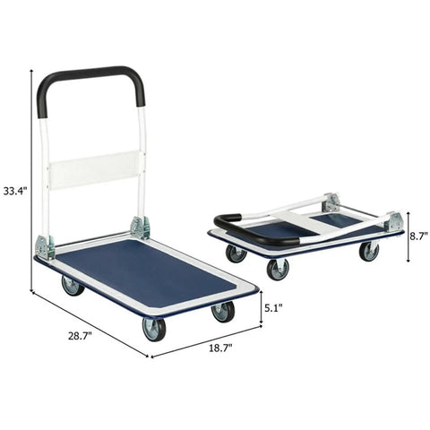 Heavy Duty Steel Platform Cart With Smooth Swivel Wheels And Secure Locking Brakes Folding Utility Wagon Beast Mode Hauler with dimensions.