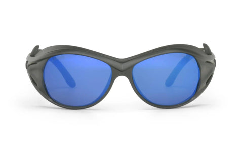 Defender Shade 3 Glassblowing Safety Glasses with Didymium Alternative Polycarbonate Lens, front view, blue lenses