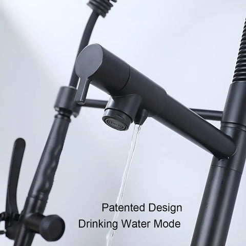 Boss Level Heavy Duty Commercial Style Kitchen Sink Faucet with Single Handle Pre Rinse Sprayer, high arc matte black.