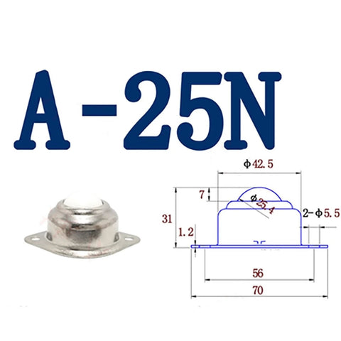 Roller ball transfer bearing caster, round metal with flange mount, A-16N, 1 pc
