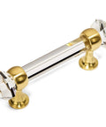 Brushed Brass and Clear Glass Cabinet Handle Pull With Three Inch Hole Centers, Overall Length Four And Five Eighths Inches