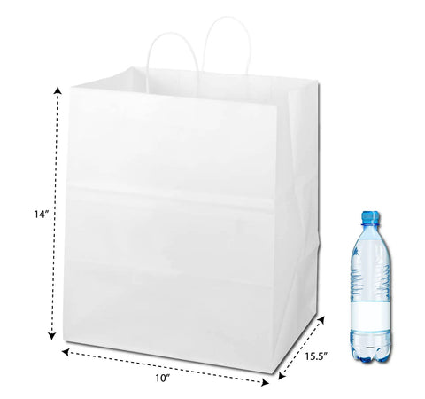 White Kraft Custom Printed Paper Bags With Twisted Handles Stand-Up Square Bottom 14x10x15.5 Inches single color artwork