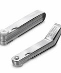 Pro Grade Stainless Steel Feeler Gauge Set With 32 Straight And 16 Angled Blades Dual Marked SAE And Metric folded view