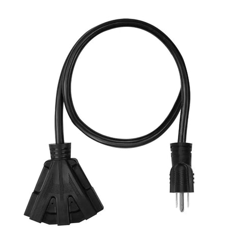 Three-Foot 12-Gauge Outdoor Extension Cord With Three Outlets Heavy Duty SJTW Grounded Power Cable 15 Amp 1875 Watts