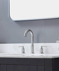 Widespread 3 Hole Bathroom Faucet Kit In Brushed Nickel, 8 Inch Spread, Two Handle Vanity Faucet on white sink in modern bath.