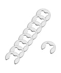 100 Pack External Retaining Rings 2mm 304 Stainless Steel E Clip Circlips Snap Rings arranged on white background