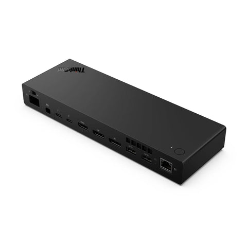Plug And Play Thunderbolt 5 Docking Station Boasting 180W Output For Smooth Triple 8K Displays And Snappy Data Transfers For High Performance Workstation Setups Black, rear view with multiple ports.