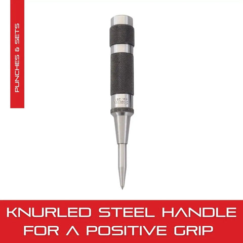 Automatic Center Punch With Adjustable Stroke For Precise Marking, 5-1/4 Inch Length, 11/16 Inch Punch Diameter, Steel Handle