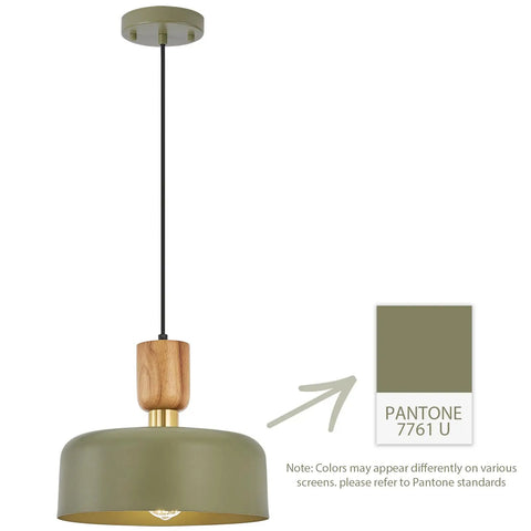 Dope Green Contemporary Pendant Light With Wood And Brass Accents Adjustable Hanging Lamp For Kitchen And Dining Room 12 Inch Shade