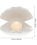 Ceramic Shell Pearl Light LED Clam Tabletop Lamp For Beach Room Decor White Pearl Glow Ocean Theme Night Light Gift, size shown