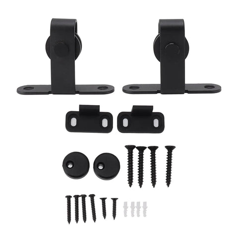 Quiet ABS Sliding Barn Door Hardware Kit For Double Doors With Bypass Track Flat Rail Low Ceiling Ready Easy DIY Install System