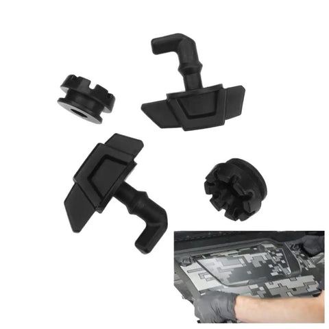 Two Piece Hood Latch Toggle Kit With Grommets For RZR 900 1000 And ACE Models 2013 2024 shown with assembly close-up