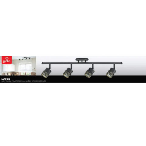 Norris 4-Light Track Lighting in Oil Rubbed Bronze With Champagne Glass Heads, Four Adjustable Track Heads, Fully Dimmable, Bulbs Included