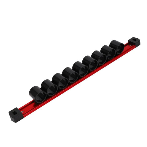 Nine Slot Screwdriver Organizer Wall Mount Rail Heavy Duty Tool Holder in red aluminum and black PP