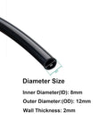 8 By 12mm Silicone Rubber Tube Black 3.3ft Flexible Water And Air Hose cross-section showing diameter details