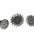 Three tungsten carbide dovetail end mills with straight shanks and star-shaped teeth; varying diameters.