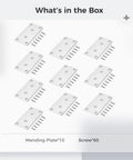 10 Pack Flat Mending Plates In 201 Stainless Steel With Screws Heavy Duty Repair Joining Brackets For Tables Chairs And Furniture 3.9 Inch By 1.9 Inch Smooth Finish Burr Free Edges Easy Fix For Loose Joints, showing plates and screws included in set.