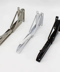 Premium Black Corner Shelving Brackets Wall Mount Storage Heavy Duty Steel Folding Shelf Supports in three colors.