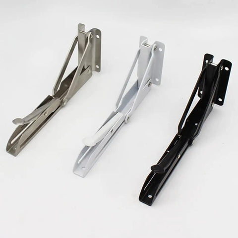Premium Black Corner Shelving Brackets Wall Mount Storage Heavy Duty Steel Folding Shelf Supports in three colors.